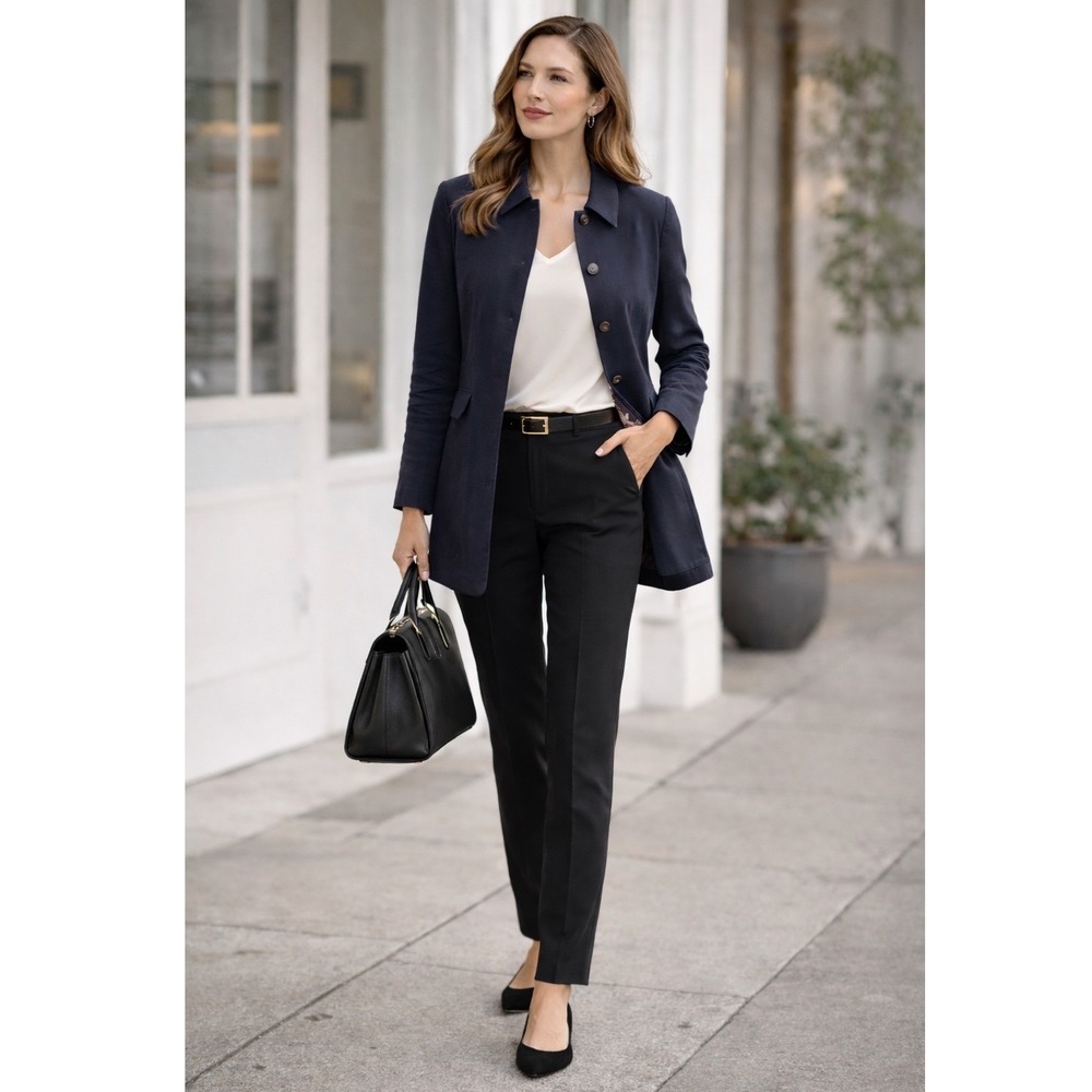 Ted Baker Womens Navy Blue Blazer Jacket TB 5 US 16 Preppy Office Career Chic